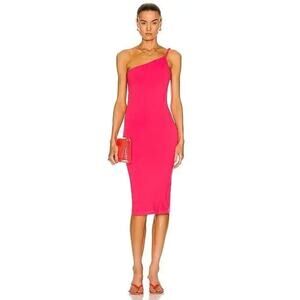 HELMUT LANG Asymmetric Twist Midi Dress In Fuchsia - Rose - XS/S